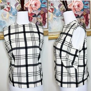 Vintage 60s Jacquard Cream & BlackPlaid Sleeveless Top